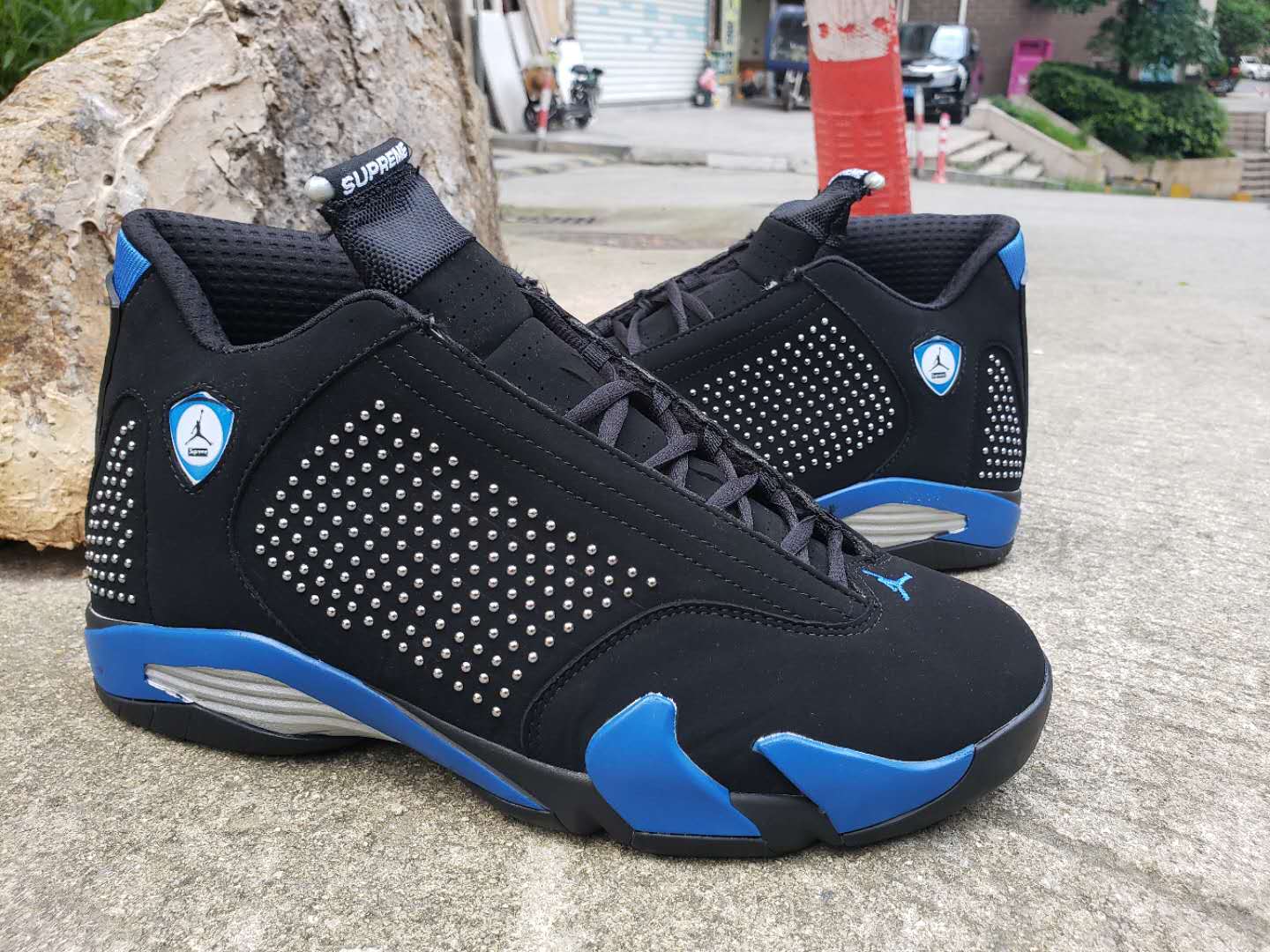 2019 Supreme x Air Jordan 14 Black Royal Blue Shoes